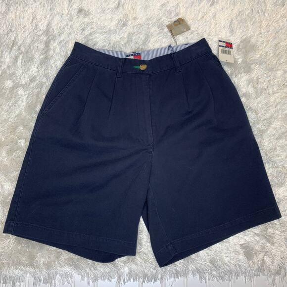 Vintage Tommy Hilfiger NWT Blue Pleat Front Shorts Small 100% Cotton - Picture 1 of 4